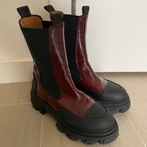 Ganni Red Chelsea Combat Boots